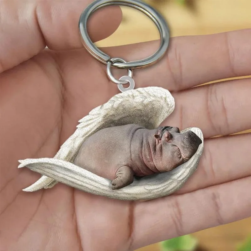 VigorDaily Sleeping Angel Acrylic Keychain Hippo SA222