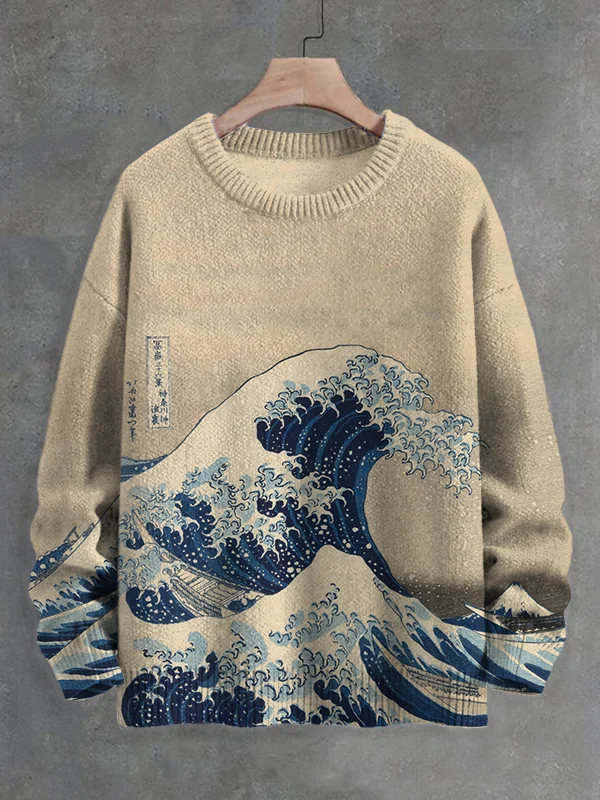 Men's Under The Wave Off Kanagawa Katsushika Hokusai Print Knit Sweatshirt