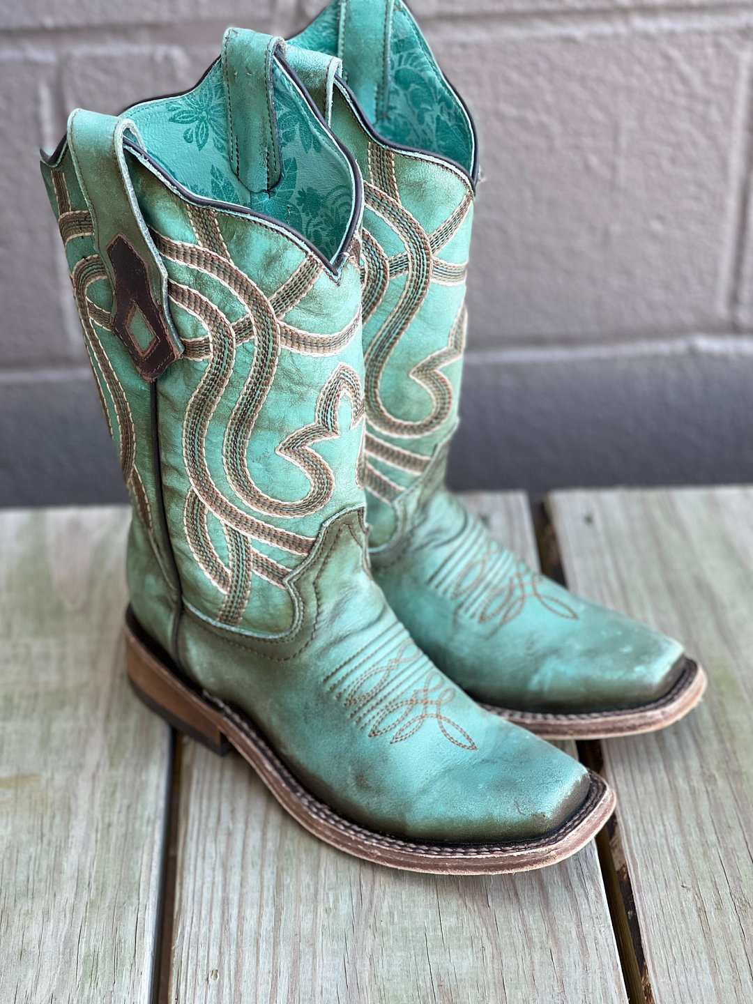 Corral Women's Antique Turquoise Embroidered Square Toe Western Cowgirl Boots C3851