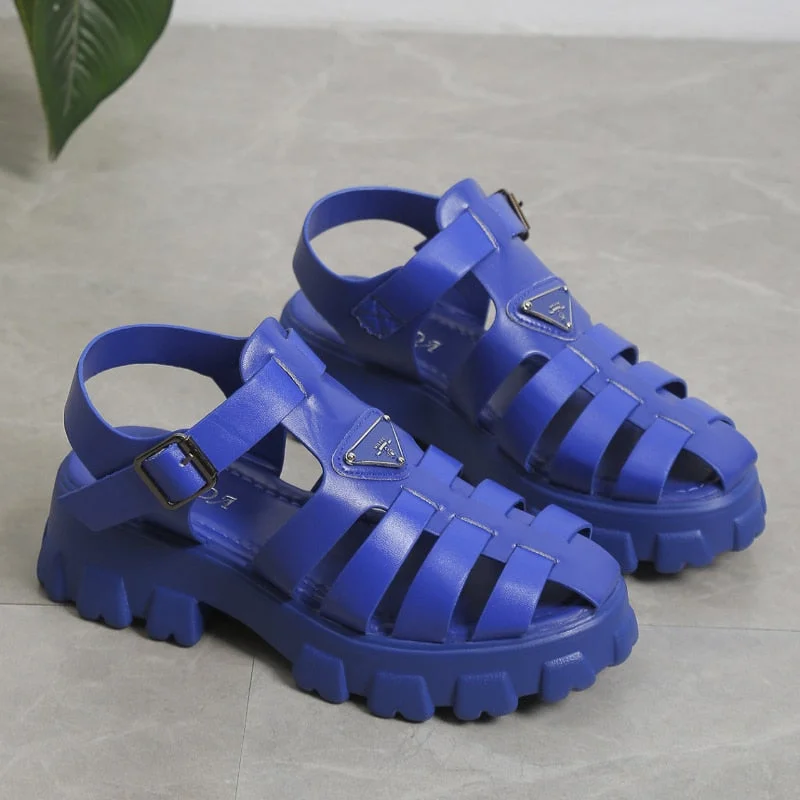 Back To School Summer Fashion Gladiator Women Narrow Band Cross-Tied Platform Square Heel Peep Toe Rome Design Sexy Mature Shoes Ladies Female