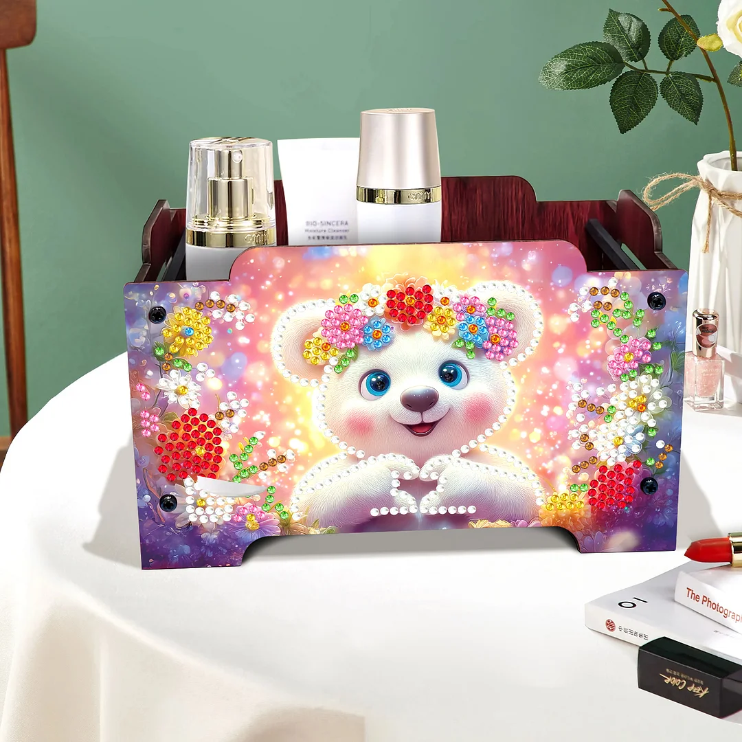 5D DIY Diamond Painting Art Decorative Storage Box Wood Storage Clutch (Bear)