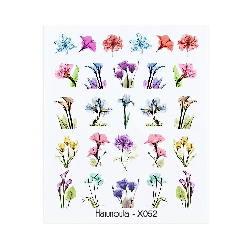 Harunouta Spring Water Nail Decal And Sticker Flower Leaf Tree Green Simple Summer DIY Slider For Manicuring Nail Art Watermark