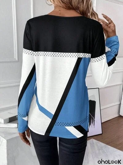 Contrast Round Neck Long Sleeve T-Shirt
