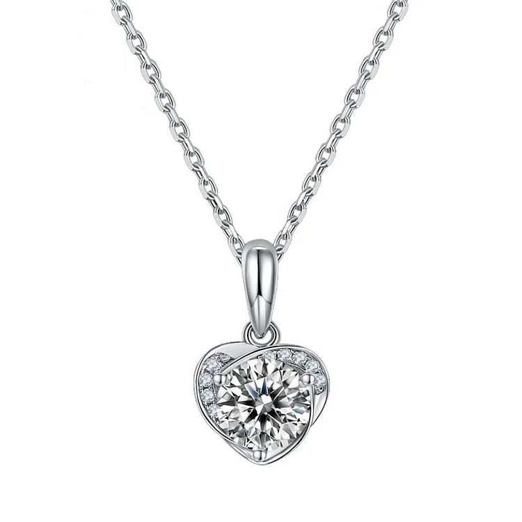 925 Sterling Silver 1.0Ct D Color Moissanite Heart Pendant Necklace