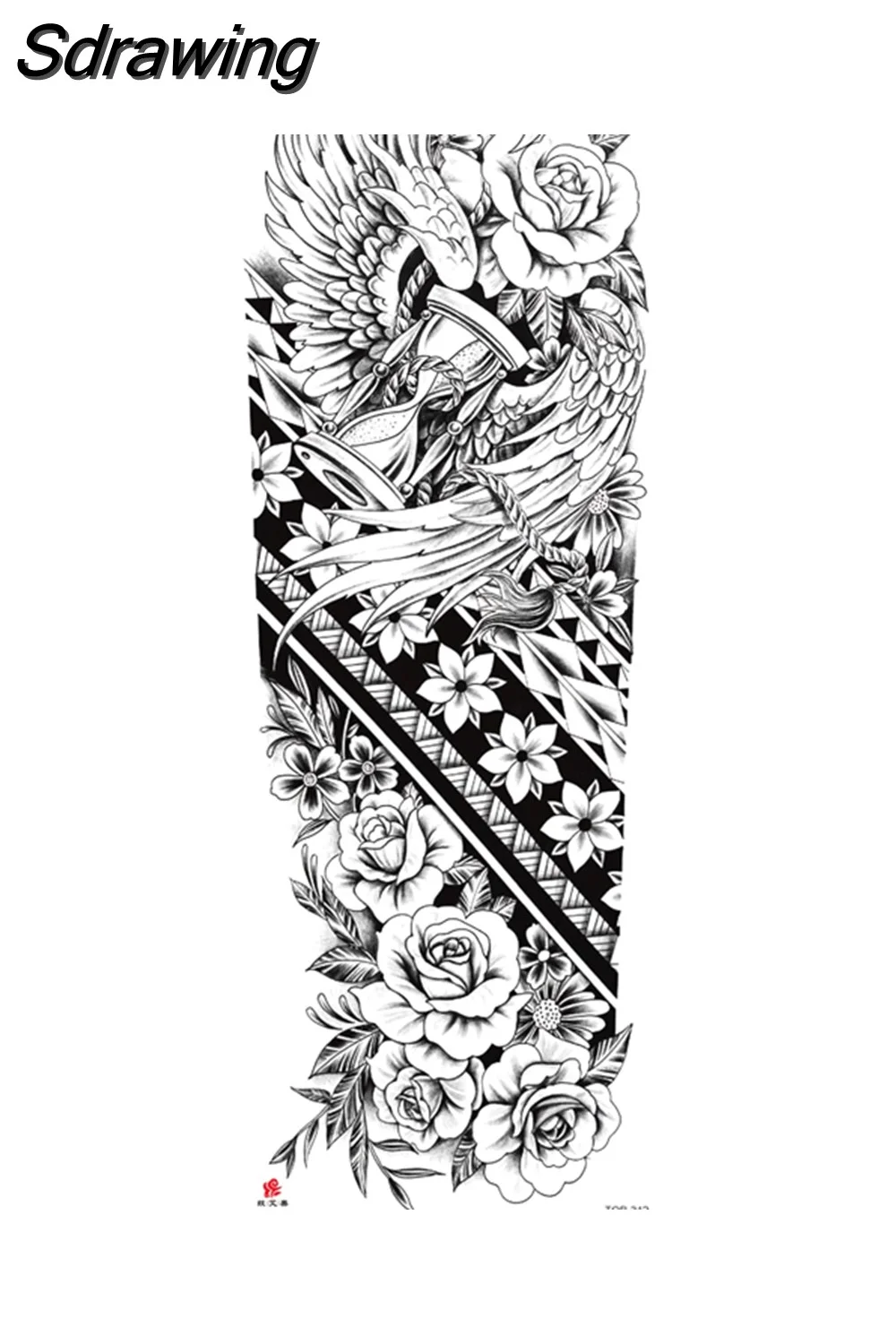 Sdrawing Arm Temporary Tattoo Wolf Lion Fish Horns Geometric Man Body Leg Rose Flower Phoenix Waterproof Sticker Cool Women Tatoo 715-0