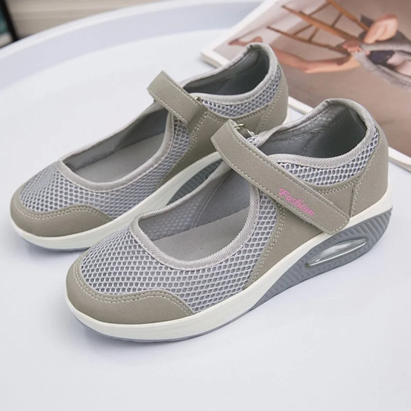 Cushion Platform Sneakers Women Breathable Mesh Spring Summer Casual Shoes Woman Plus Size 44 Ankle Strap Flats Zapato Mujer