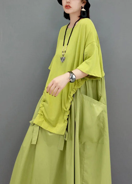 Patchwork Short Sleeve Dress with Pockets