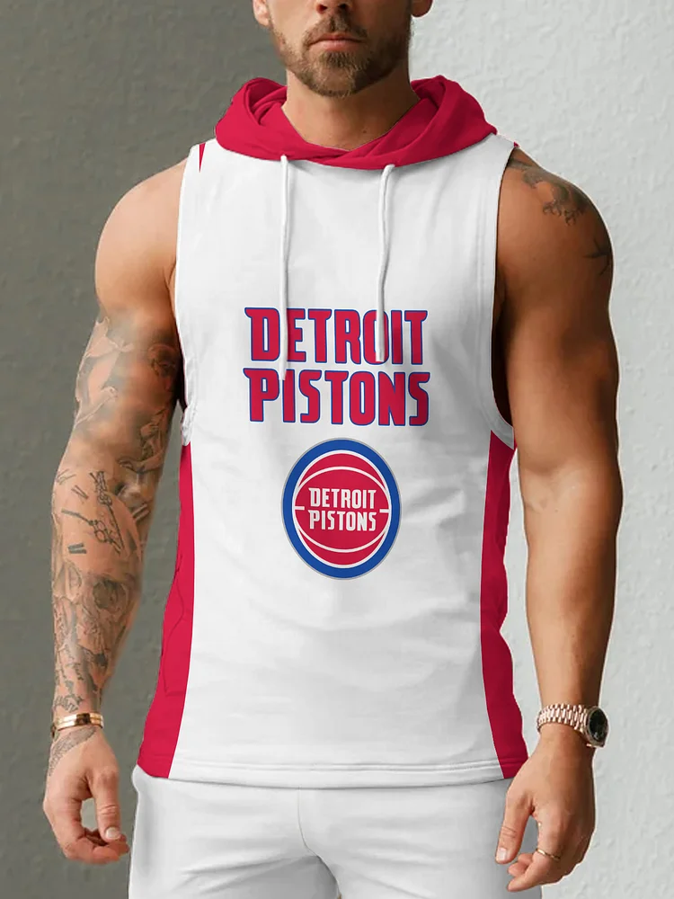 Detroit Pistons Men's Casual Comfy Sleeveless Hooded Tank Top