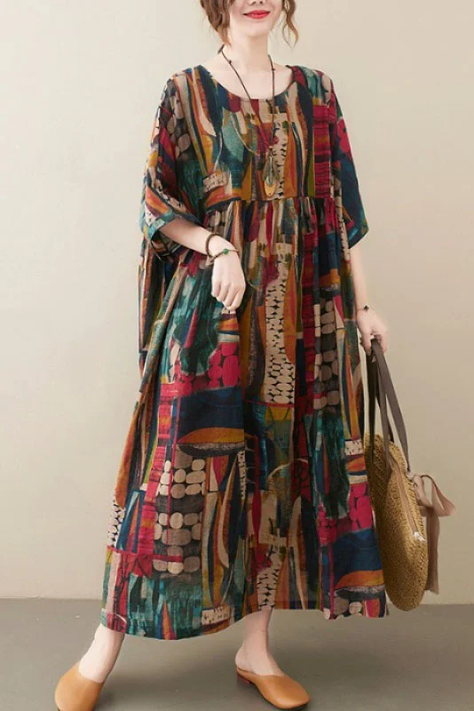 Plus Size-New Casual Printed Maxi Dress