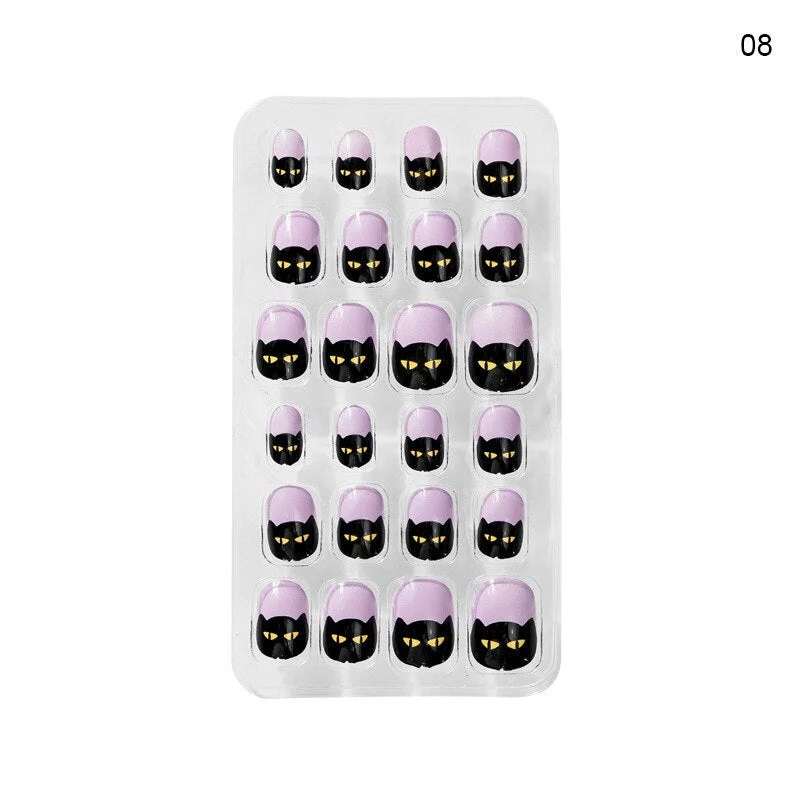 Halloween Nail Art for Children and Adults 24 Pieces of Flame Cartoon Portable Wearable Finished Nail Patch for Children
