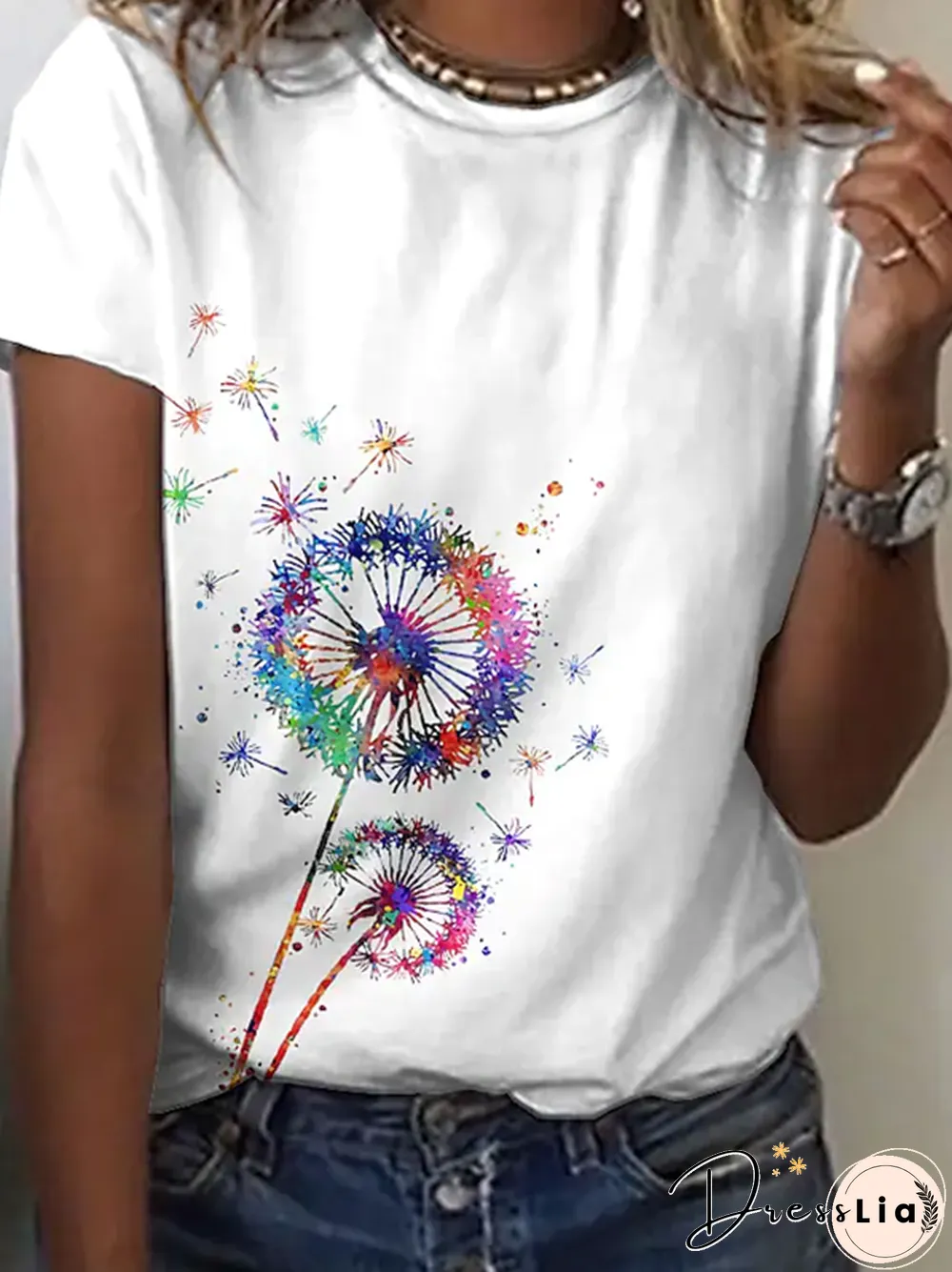 Dandelion Crew Neck Short Sleeve Casual T-Shirt