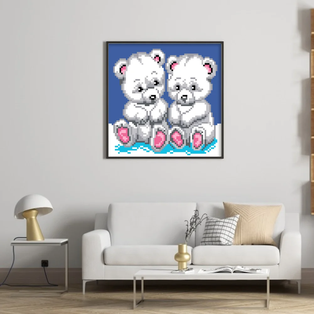 9CT Full Stamped Cross Stitch Bead Embroidery - Bears(Canvas|20*20CM)
