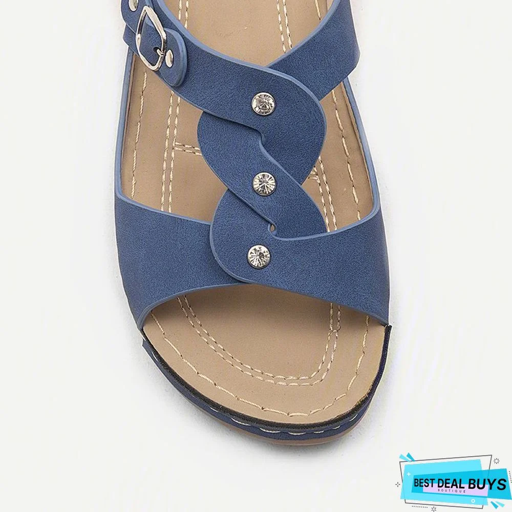 Pi Clue Artificial Leather Low Heel Rivet Slipper