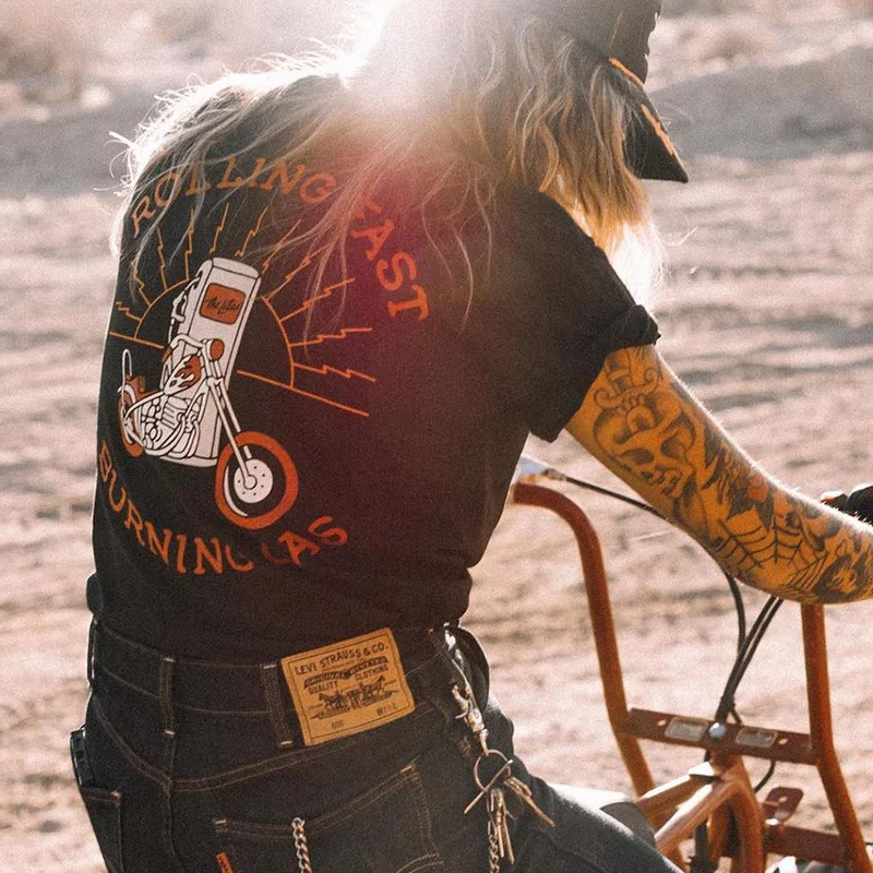 ROLLING FAST print loose T-shirt designer - Krazyskull