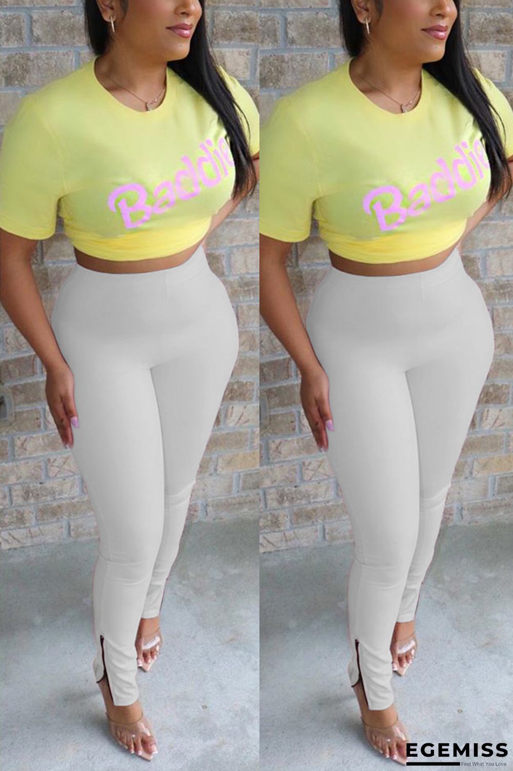 YellowWhite Fashion Printed T-shirt Trousers Set | EGEMISS