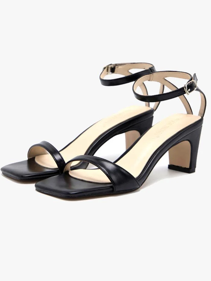 Fashion open-toe one-word sandals thick heel square toe comfortable sandals