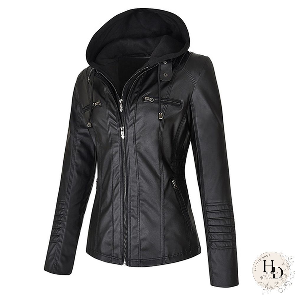 5 Color Women Fashion Long Sleeve Zipper Leather Jackets Removable Hooded Coat Ladies Plus Size Cool Motorcycle Coat Outwear