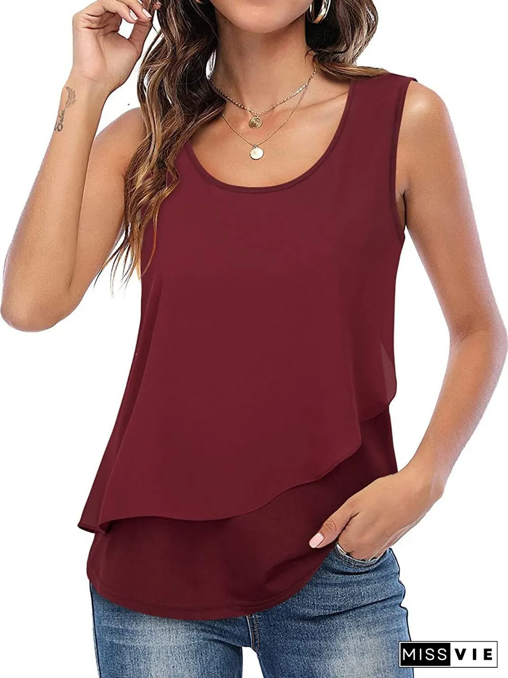 Women's Sleeveless Round Neck Flower Print Casual Top