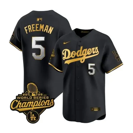 Youth Los Angeles Dodgers #5 Freddie Freeman  Black Golden 2025 World Series Champions Home Limited Jersey
