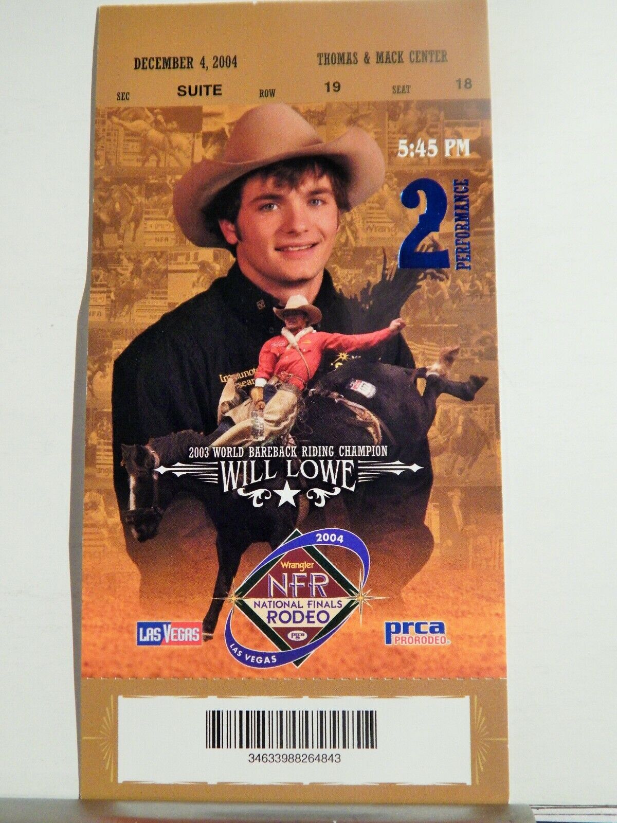 2004 NATIONAL FINALS RODEO LG ORIGINAL USED TICKET WILL LOWE COLOR Photo Poster painting