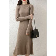 Dwblockchain Cashmere Sweater Women's Knitted Dresses 100% Merino Wool O-Neck Elegant Party Dress Autumn Winter Female Pullover Casual Skirts