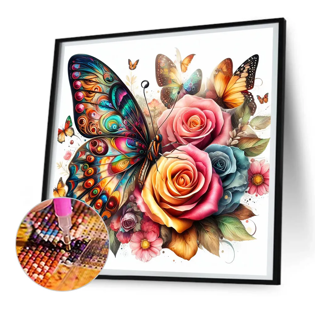 Diamond Painting - Full Round Drill - Flower Butterfly(Canvas|30*30cm)
