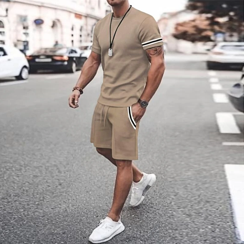 Men Contrast Tape T-Shirt And Short Co-Ord