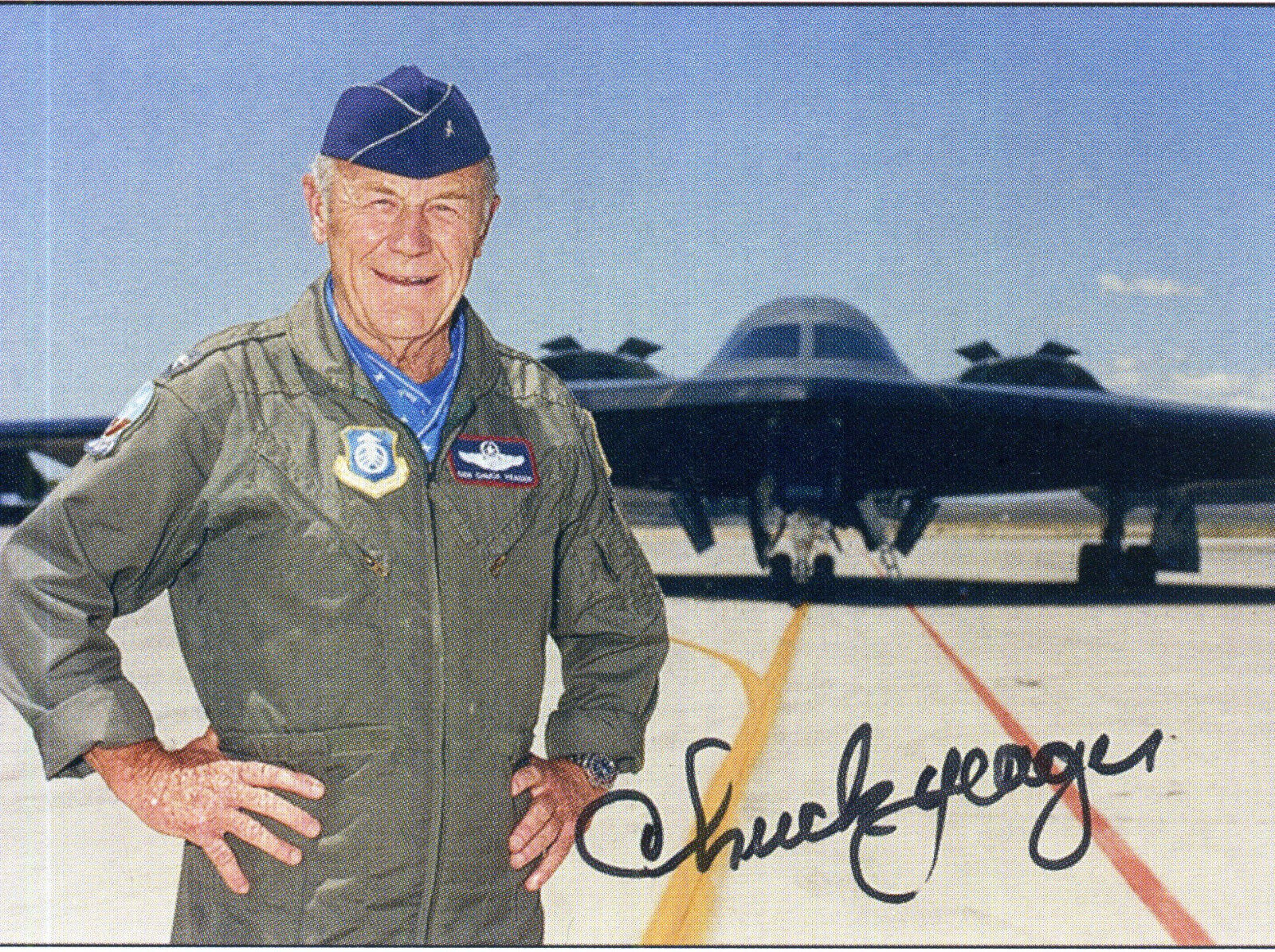 CHUCK YEAGER Signed 'Stealth' Photo Poster paintinggraph First Faster Than Sound / USAF preprint