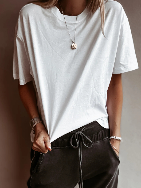Round Neck Solid Color Cotton Women's Short Sleeves tjj Shicloths