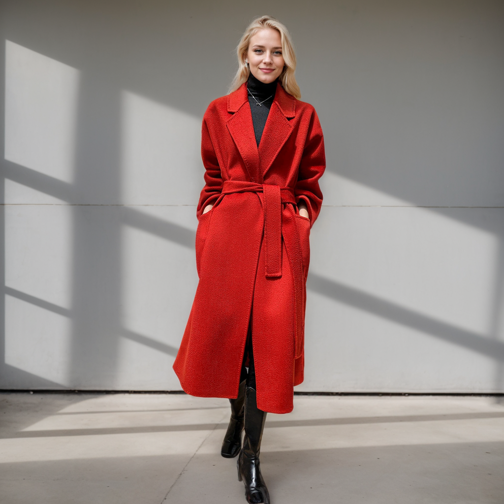 Women's 100% Wool Coat Water Ripple 2 Pockets REAL SILK LIFE