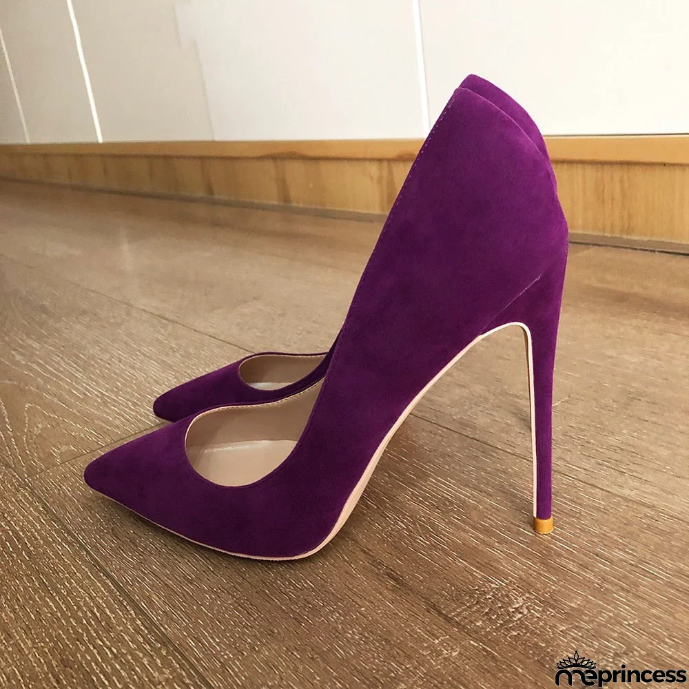 Women's Pointed Toe Flock Pattern Slip On High Heels Shoes