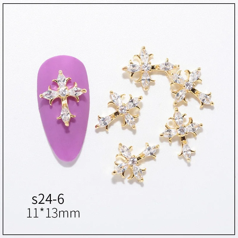 Nail Decoration Embellished Pendant Flash Drilling Chain Designs 5 Pcs/Set Metal With Zircon Rhinestones For Beauty Salons-Nail Inspo