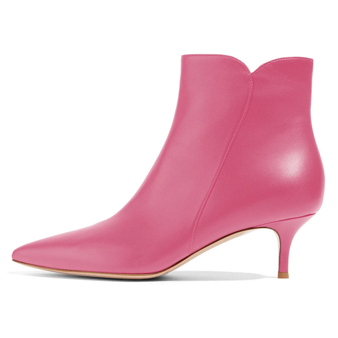 Cute Pink Pointed Toe Side Zipper Ankle Boots with Kitten Heels
