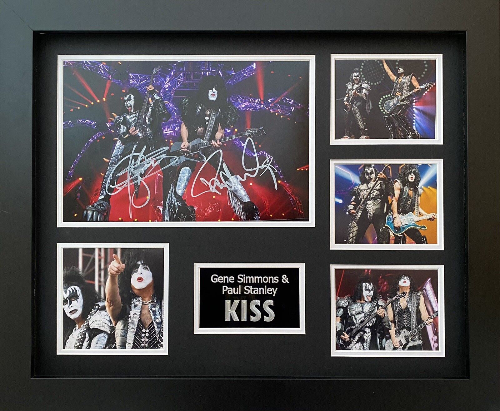 Gene Simmons & Paul Stanley Hand Signed KISS Photo Poster painting In 20x16 Frame Display, Proof