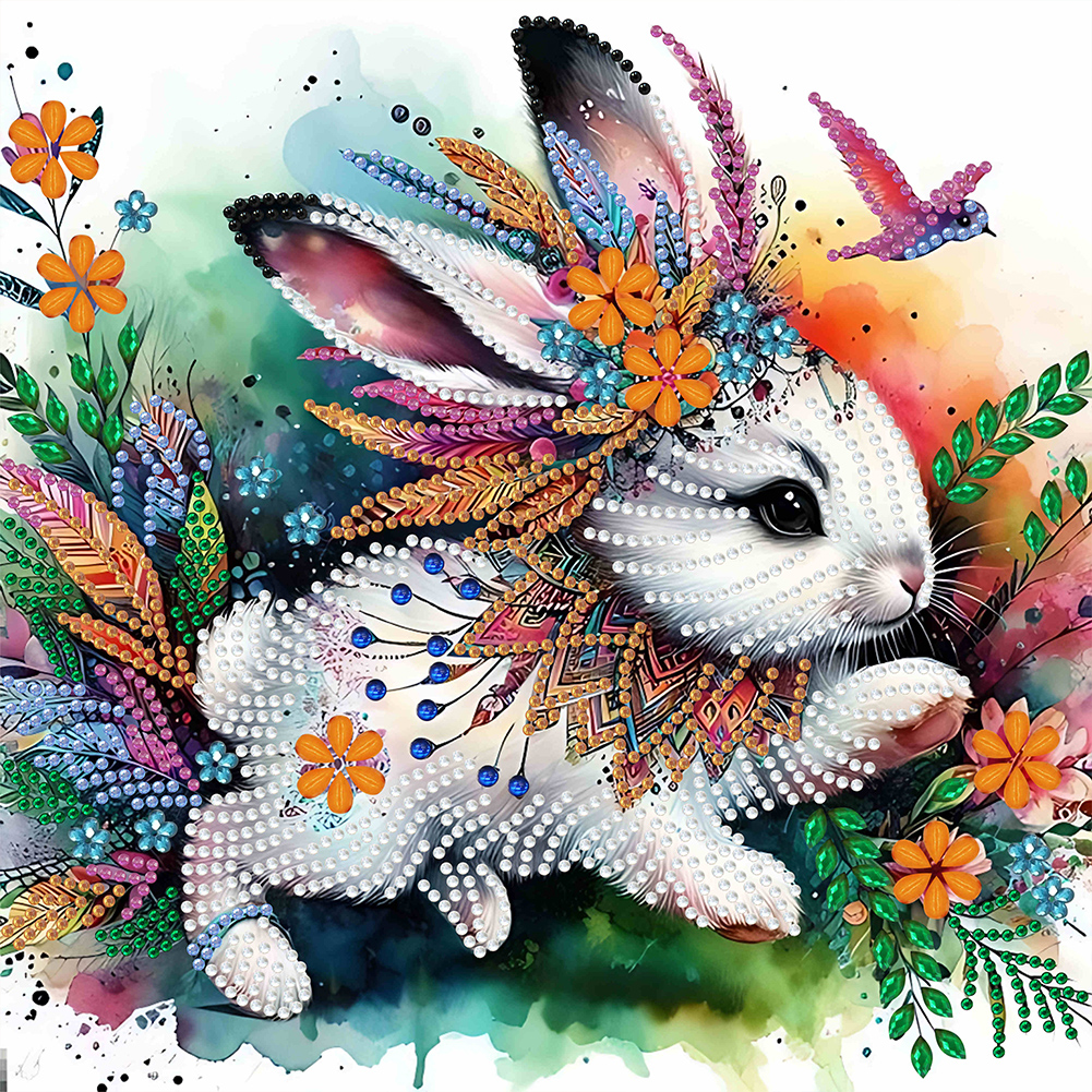 Indian Painted Bunny 30*30cm(canvas) special shaped drill diamond painting