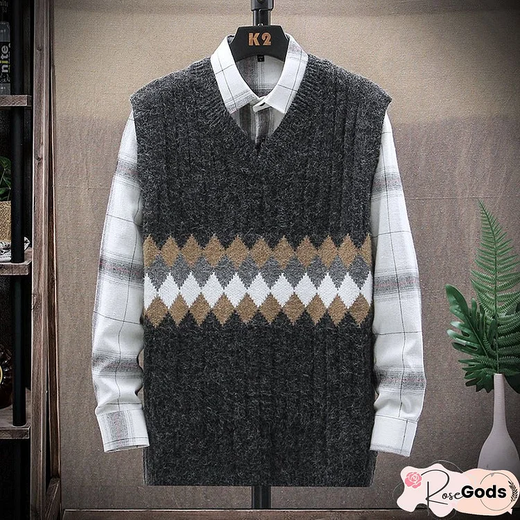 V-Neck Loose Sweater Vest Men's Sweater