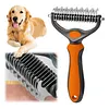 2In1 Pet Grooming Rake Anti-Slip Handle Double-Sided Deshedding Comb Multi-Purpose Extra-Wide Dog Grooming Brush for Detangling Deshedding Brushing/Thinning