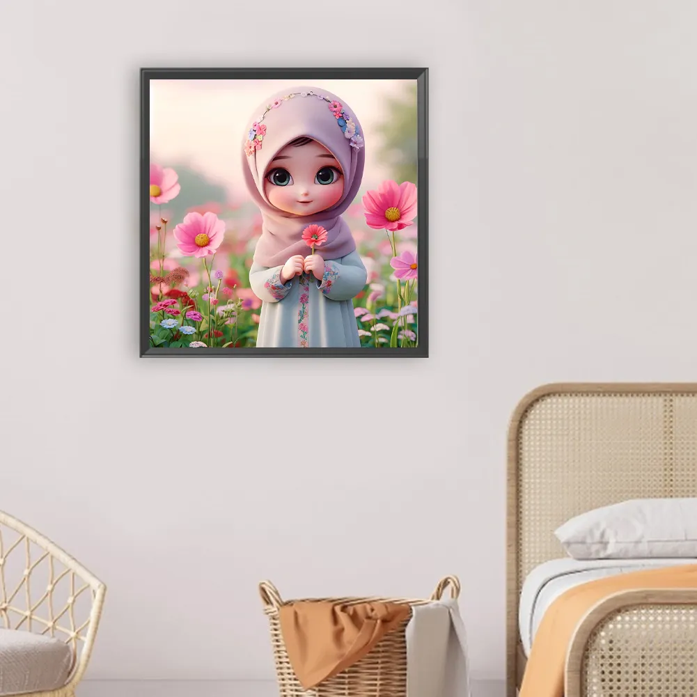 Full Round Diamond Painting 30*30cm - Girl With Flowers