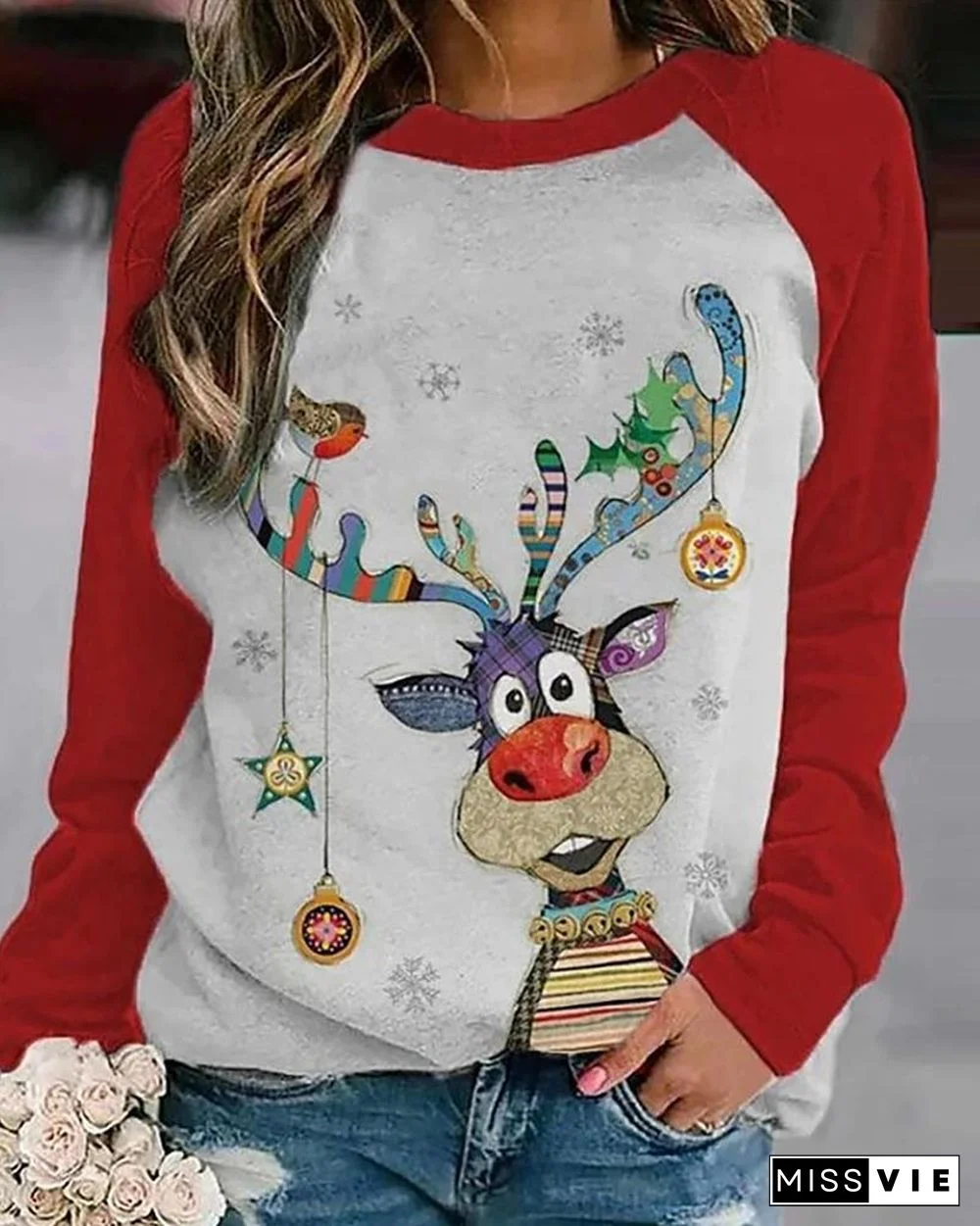 Christmas Animal Print Long Sleeve Top P10792