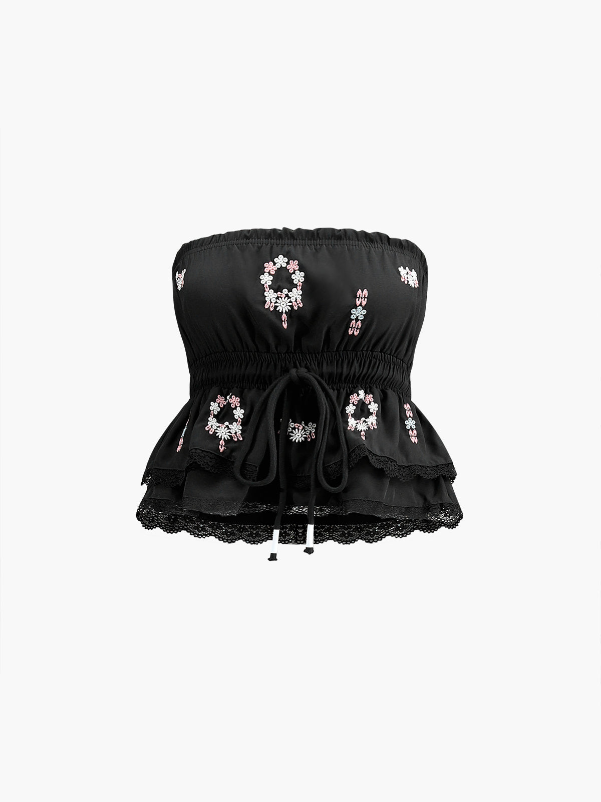 Llyge Knotted Embroidery Decor Peplum Tube Top llyge