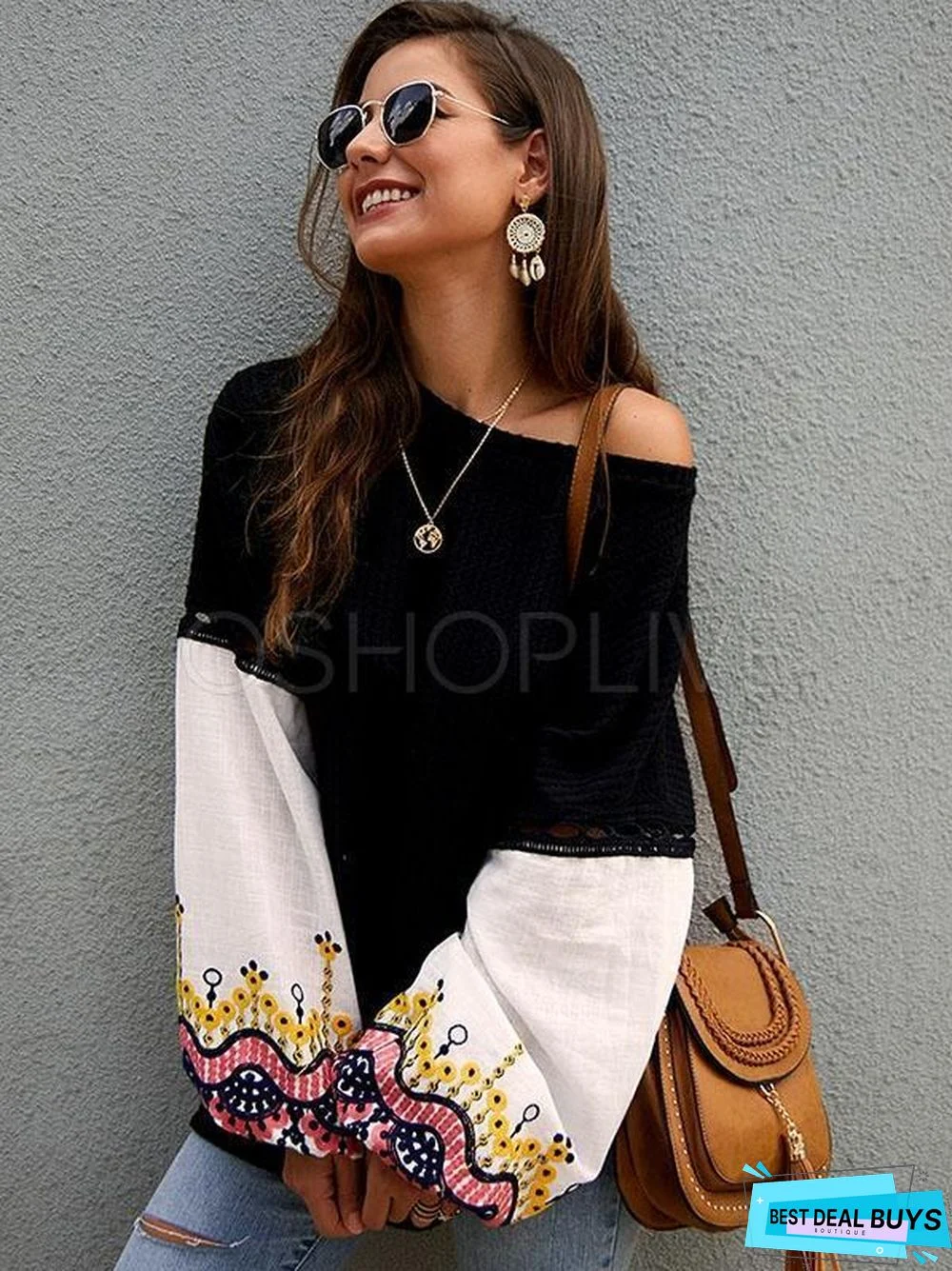 Loose Stitching Embroidered Sleeve Sweater