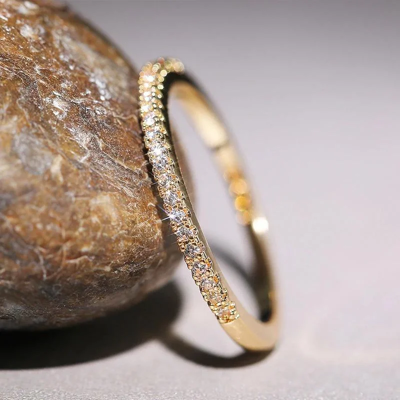 Brilliant Zircon Encrusted Ultra-Thin Stackable Rings