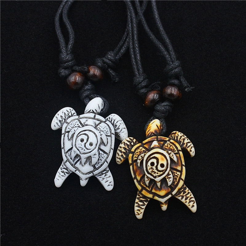 Hip-Hop Retro Tortoise Resin Cotton Thread Men's Pendant Necklace