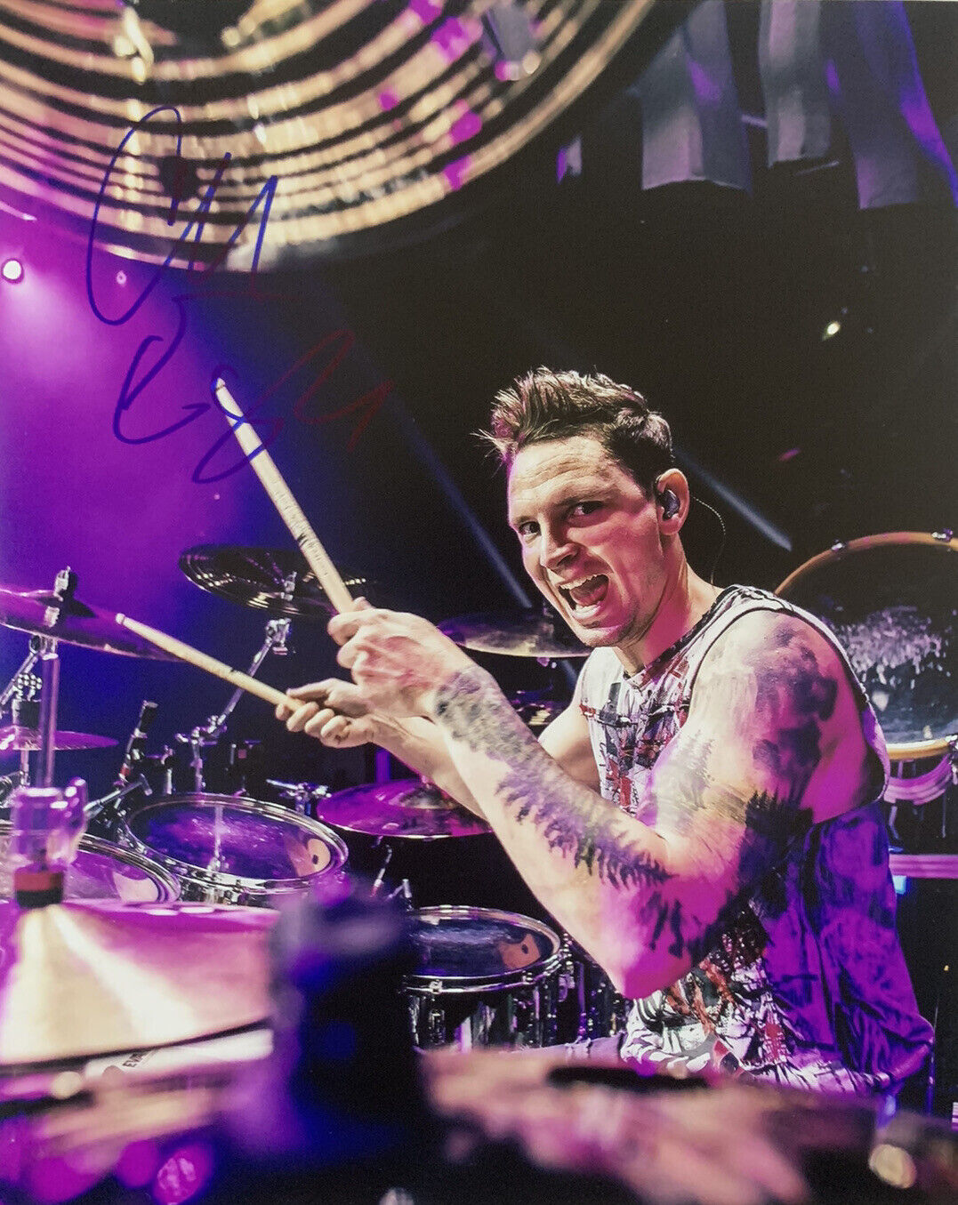 CHARLIE ENGEN SIGNED 8x10 Photo Poster painting FIVE FINGER DEATH PUNCH DRUMMER AUTOGRAPH COA