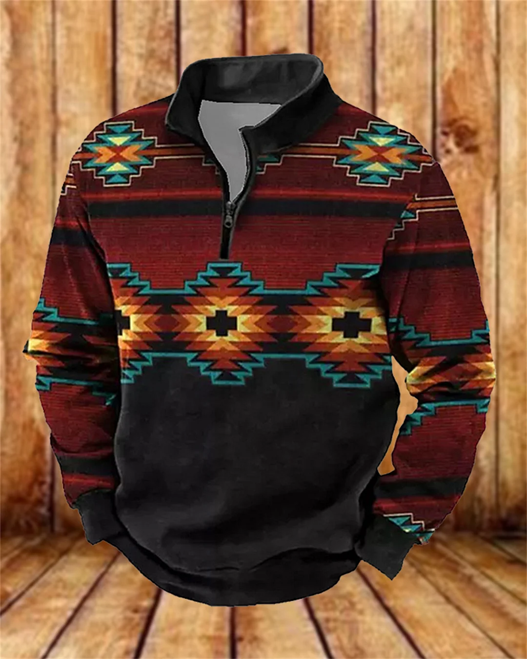 Suitmens Men's Fleece Southwestern Ethnicity Zipper Hooded 00401