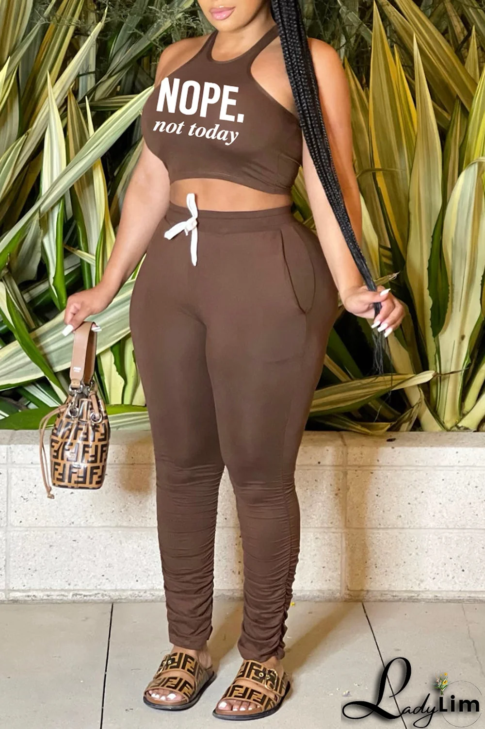 Blue Fashion Print Split Joint U Neck Sleeveless Two Pieces