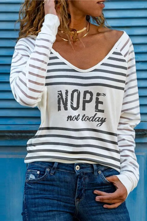 Printed V-neck Long Sleeve All-match T-shirt-Allyzone-Allyzone