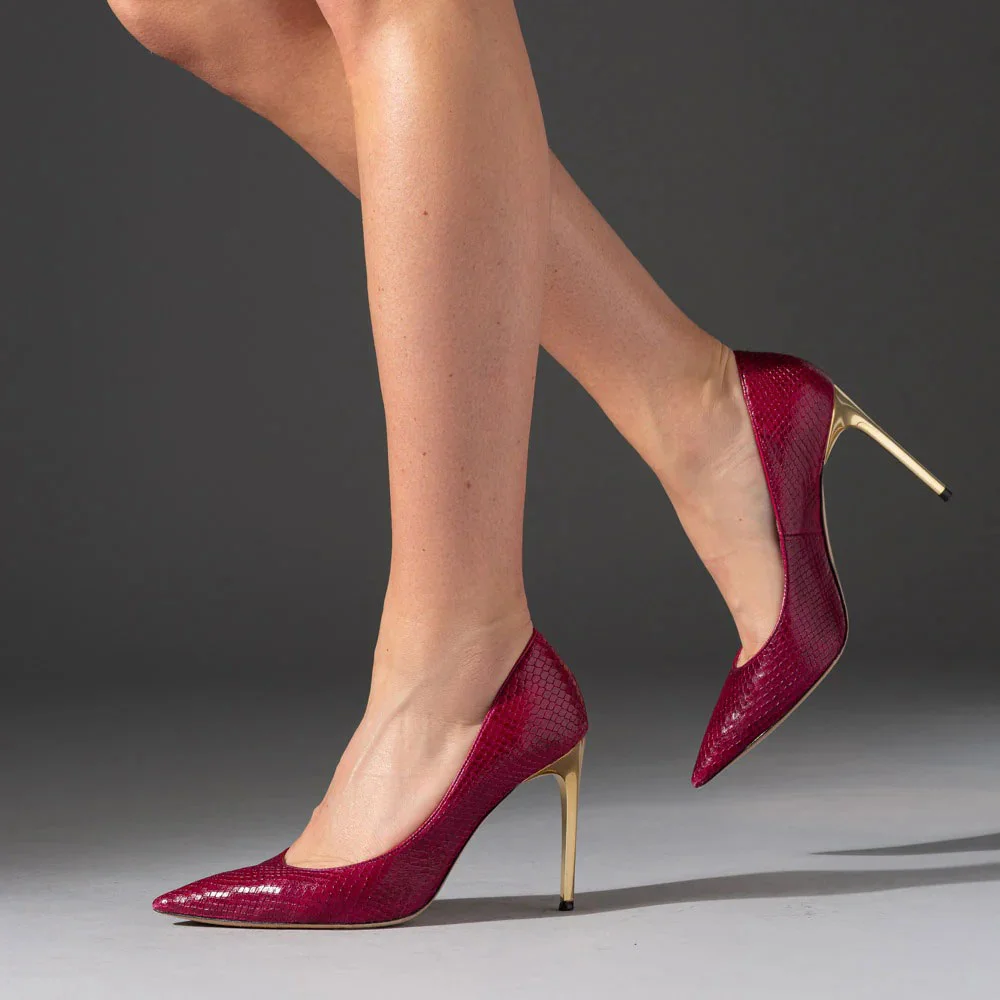 Maroon Embossed Pointed Toe Stiletto&nbsp;High Heels Pumps for Women