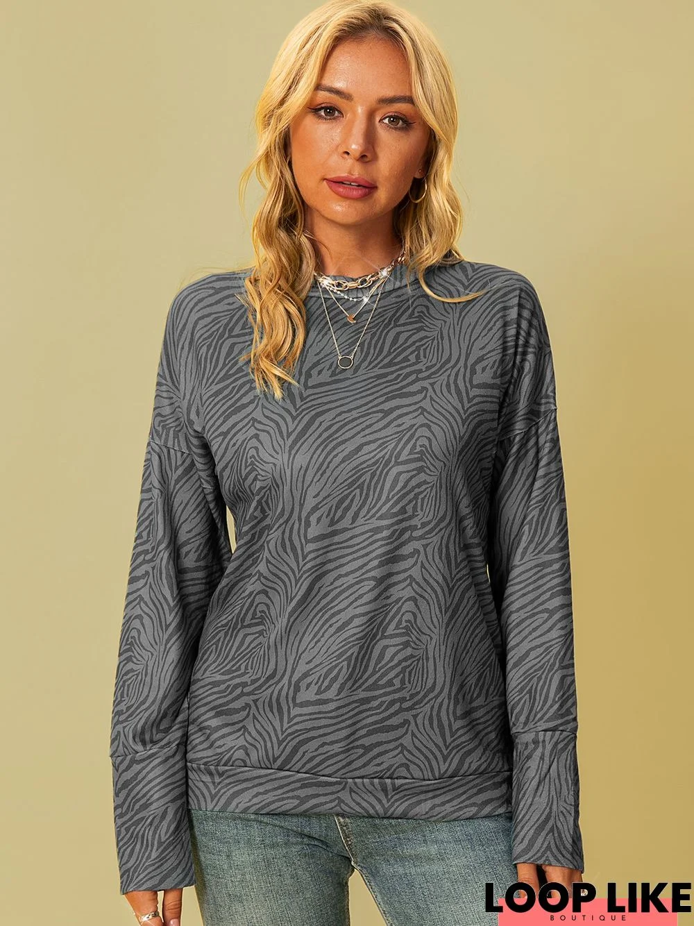 long sleeve shift zebra Tunic Top