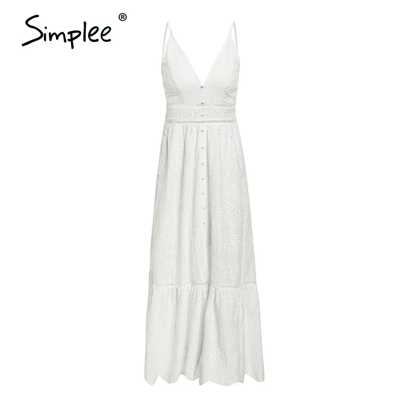 Simple v neck sexy lace summer dress women Strap button casual white dress female Streetwear backless midi dress vestidos 2020